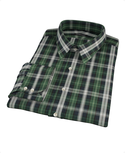 Green Navy Plaid Check Fitted Dress Shirt 