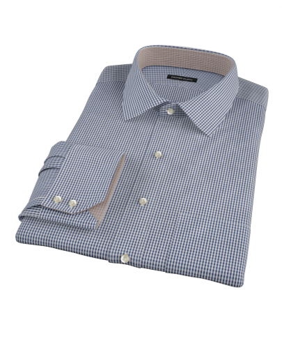 Navy Mini Gingham Fitted Dress Shirt 