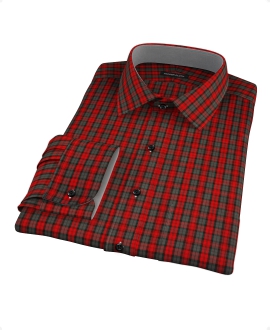 Red and Gray Plaid Fitted Dress Shirt 