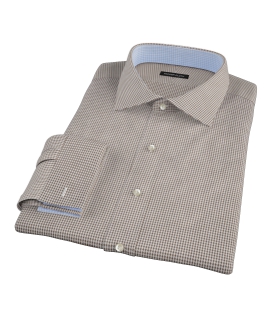 Brown Houndstooth Fitted Dress Shirt 