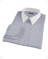 Navy University Stripe Fitted Dress Shirt 