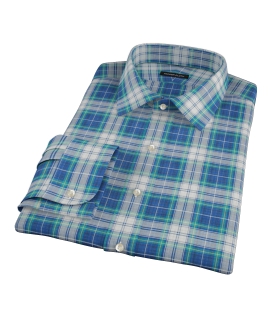 Blue Green Reversible Plaid Fitted Dress Shirt 
