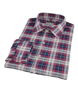 Navy Red Large Plaid Men's Dress Shirt 