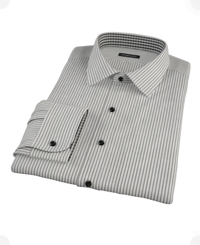 Black University Stripe Pinpoint Fitted Dress Shirt 