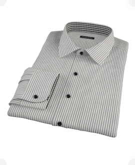 Black University Stripe Pinpoint Fitted Dress Shirt 