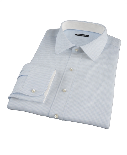 Pale Blue Mini Gingham Fitted Dress Shirt 