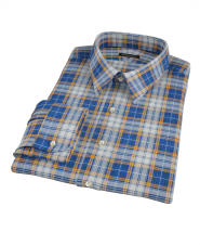 Blue and Orange Large Plaid Fitted Dress Shirt 