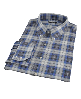 Blue and Charcoal Large Plaid Fitted Dress Shirt 