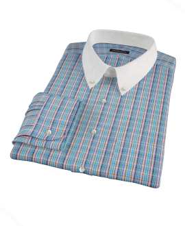 Blue and Orange Tartan Fitted Dress Shirt 