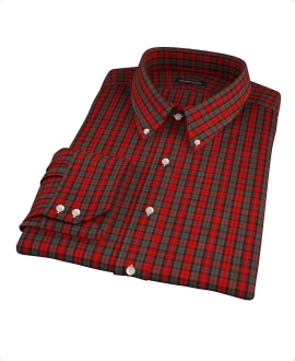 Red and Gray Plaid Fitted Dress Shirt 