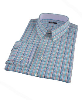 Blue and Orange Tartan Men's Dress Shirt 