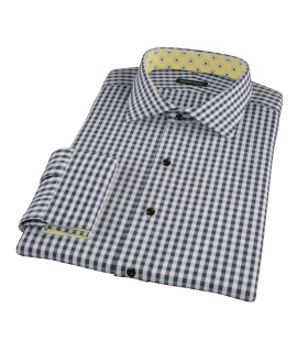 Dark Navy Gingham Fitted Dress Shirt 