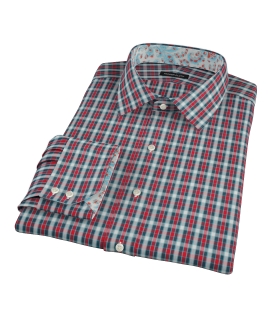 Red and Blue Block Plaid Fitted Dress Shirt 