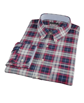 Navy Red Large Plaid Men's Dress Shirt 