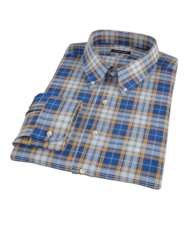 Blue and Orange Large Plaid Men's Dress Shirt 