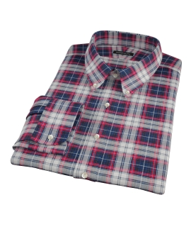 Navy Red Large Plaid Fitted Dress Shirt 