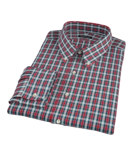 Red and Blue Block Plaid Fitted Dress Shirt 