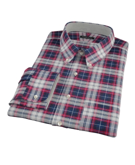 Navy Red Large Plaid Fitted Dress Shirt 