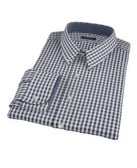 Dark Navy Gingham Fitted Dress Shirt 