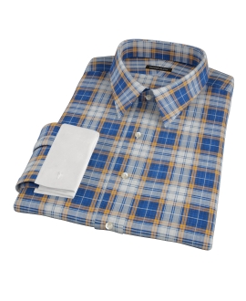 Blue and Orange Large Plaid Fitted Dress Shirt 
