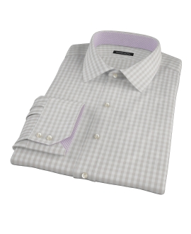 Pale Gray Gingham Fitted Dress Shirt 