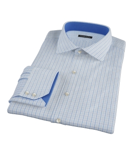 Light Blue Windowpane Glen Plaid Men's Dress Shirt 
