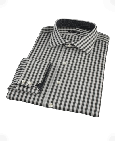 Black Classic Gingham Men's Dress Shirt 