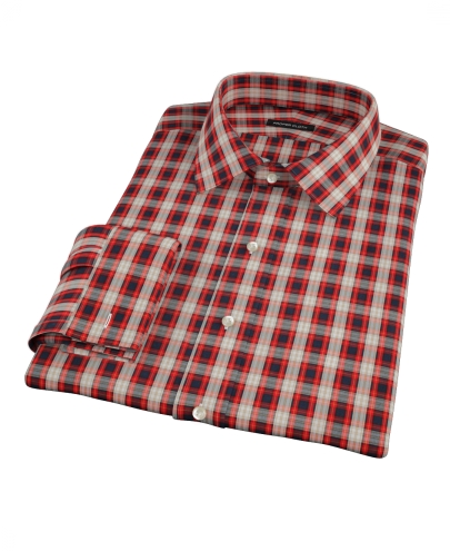 Mandarin Orange Plaid Fitted Dress Shirt 