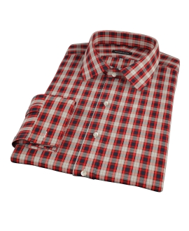 Mandarin Orange Plaid Fitted Dress Shirt 