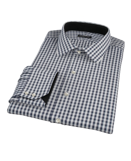Dark Navy Gingham Fitted Dress Shirt 