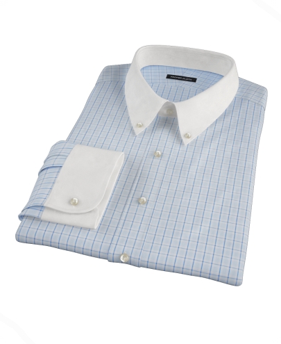 Light Blue Windowpane Glen Plaid Custom Dress Shirt 
