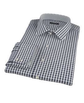 Dark Navy Gingham Fitted Dress Shirt 