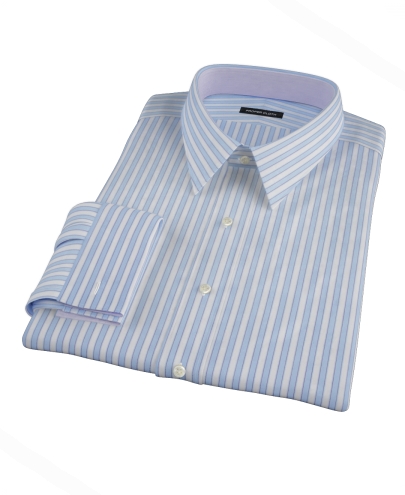 Madison Wrinkle-Resistant Light Blue Wide Stripe Fitted Dress Shirt 