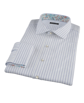 Chambers Wrinkle-Resistant Navy Light Blue Stripe Fitted Dress Shirt 