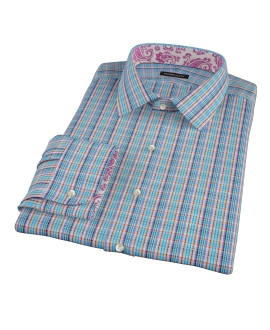 Blue and Orange Tartan Men's Dress Shirt 