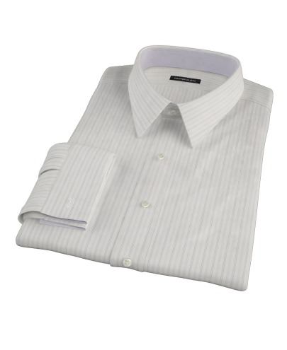 Lavender Gray Dobby Stripe Fitted Dress Shirt 
