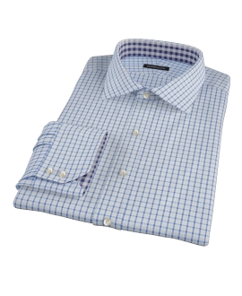 Light Blue and Blue Mini Gingham Fitted Dress Shirt 