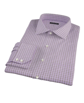 Lavender and Brown Mini Gingham Fitted Dress Shirt 