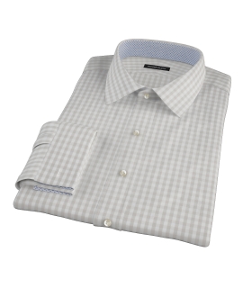 Pale Gray Gingham Fitted Dress Shirt 
