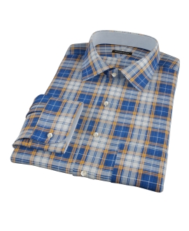 Blue and Orange Large Plaid Men's Dress Shirt 