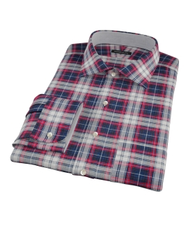 Navy Red Large Plaid Fitted Dress Shirt 