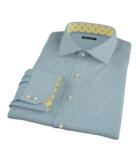 100s Dark Green Mini Gingham Fitted Shirt 