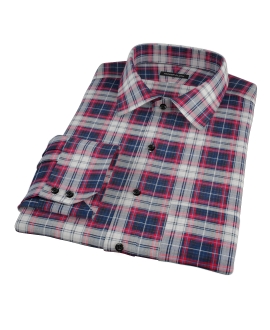 Navy Red Large Plaid Fitted Dress Shirt 