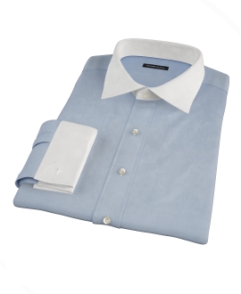 Sky Blue Wrinkle Resistant Cavalry Twill Men's Dress Shirt 