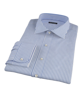 Blue Wrinkle Resistant Bordered Stripe Fitted Shirt 