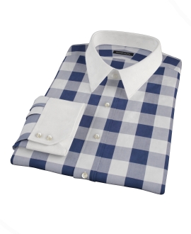 Extra Large Navy Gingham Men's Dress Shirt 