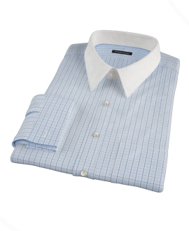 Light Blue Windowpane Glen Plaid Fitted Dress Shirt 