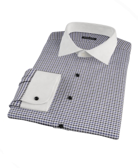 Blue and Black Gingham Twill Custom Made Shirt 