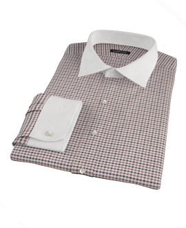 Brown and Black Gingham Twill Fitted Dress Shirt 