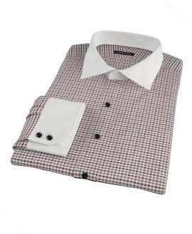 Brown and Black Gingham Twill Tailor Made Shirt 